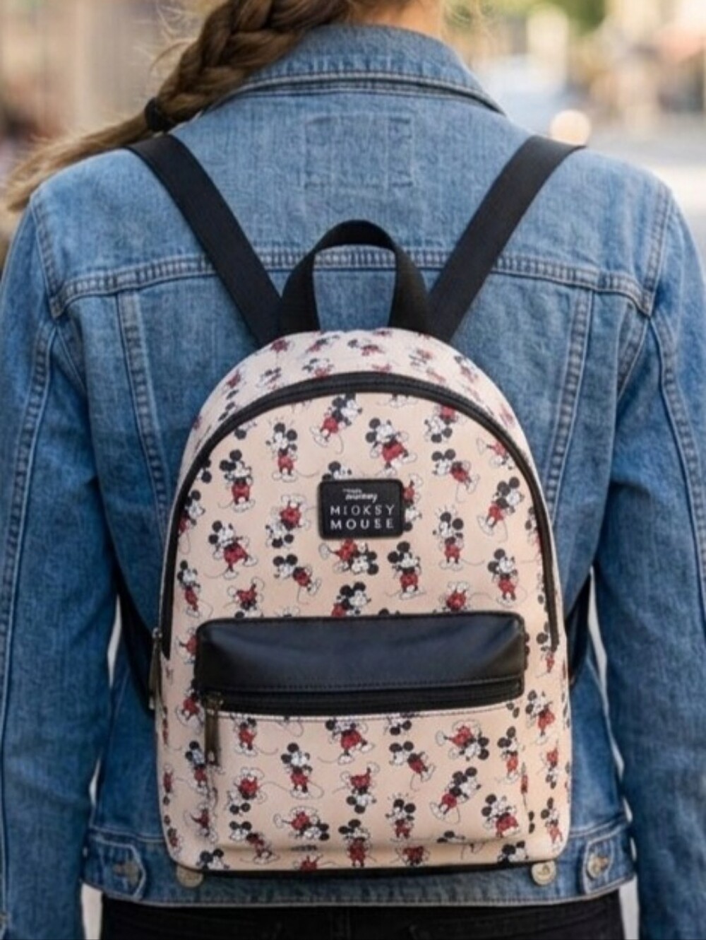 Disney Pink Cream Mickey Mouse Mini Backpack with Black Trim